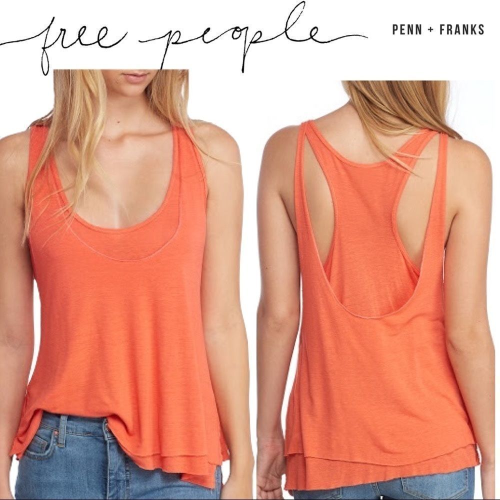 Free People Karmen Layer Tank Coral Orange NWT XS